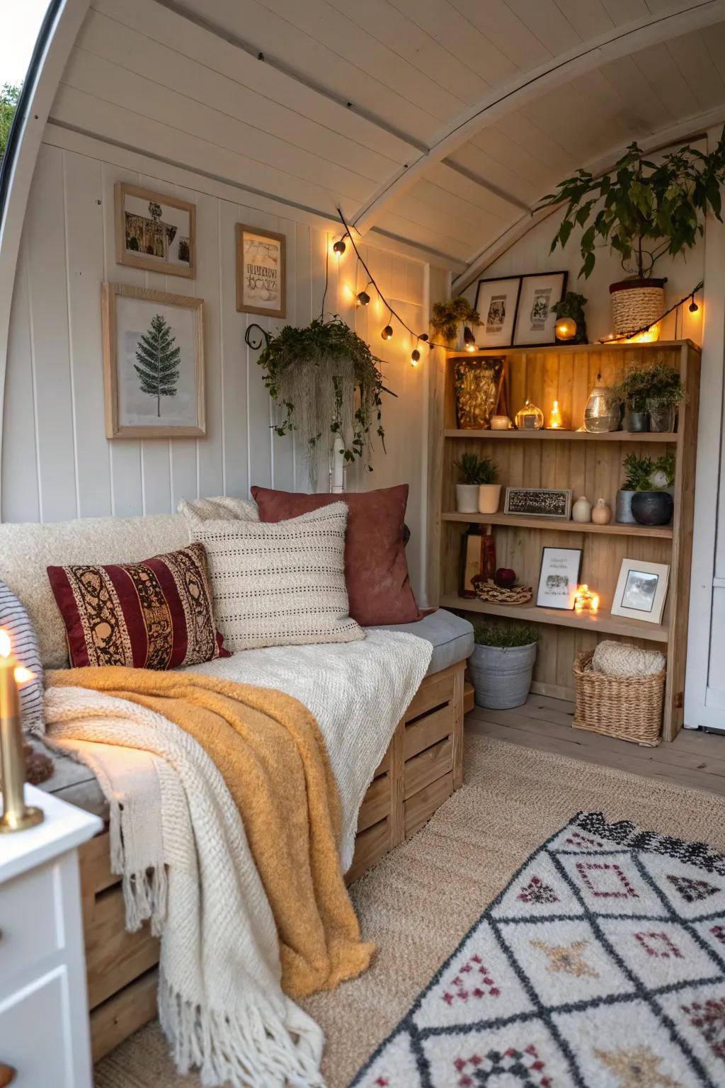 A personal retreat with personal touches and snug textiles for relaxation.