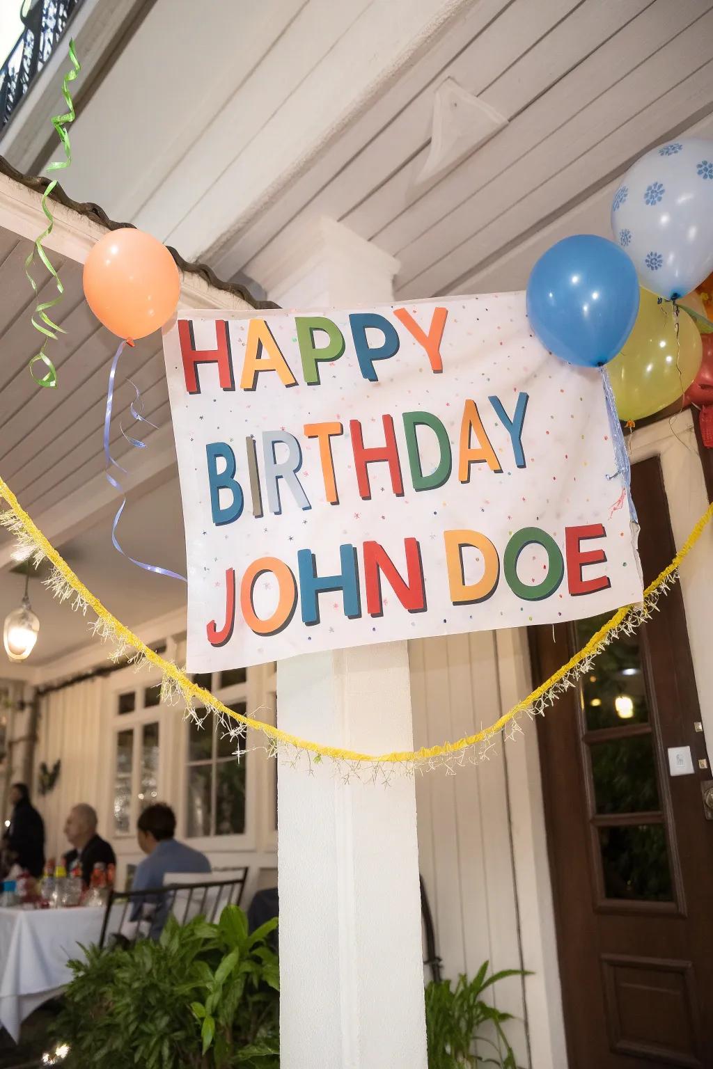 A custom name sign adds a heartfelt touch to your party decor.