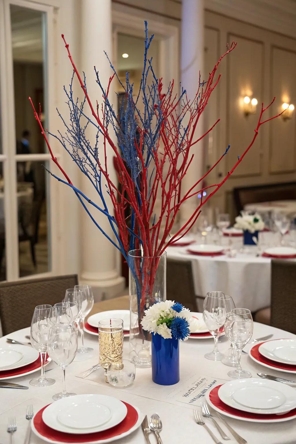 Firework-inspired showpieces contribute height and drama to your table.