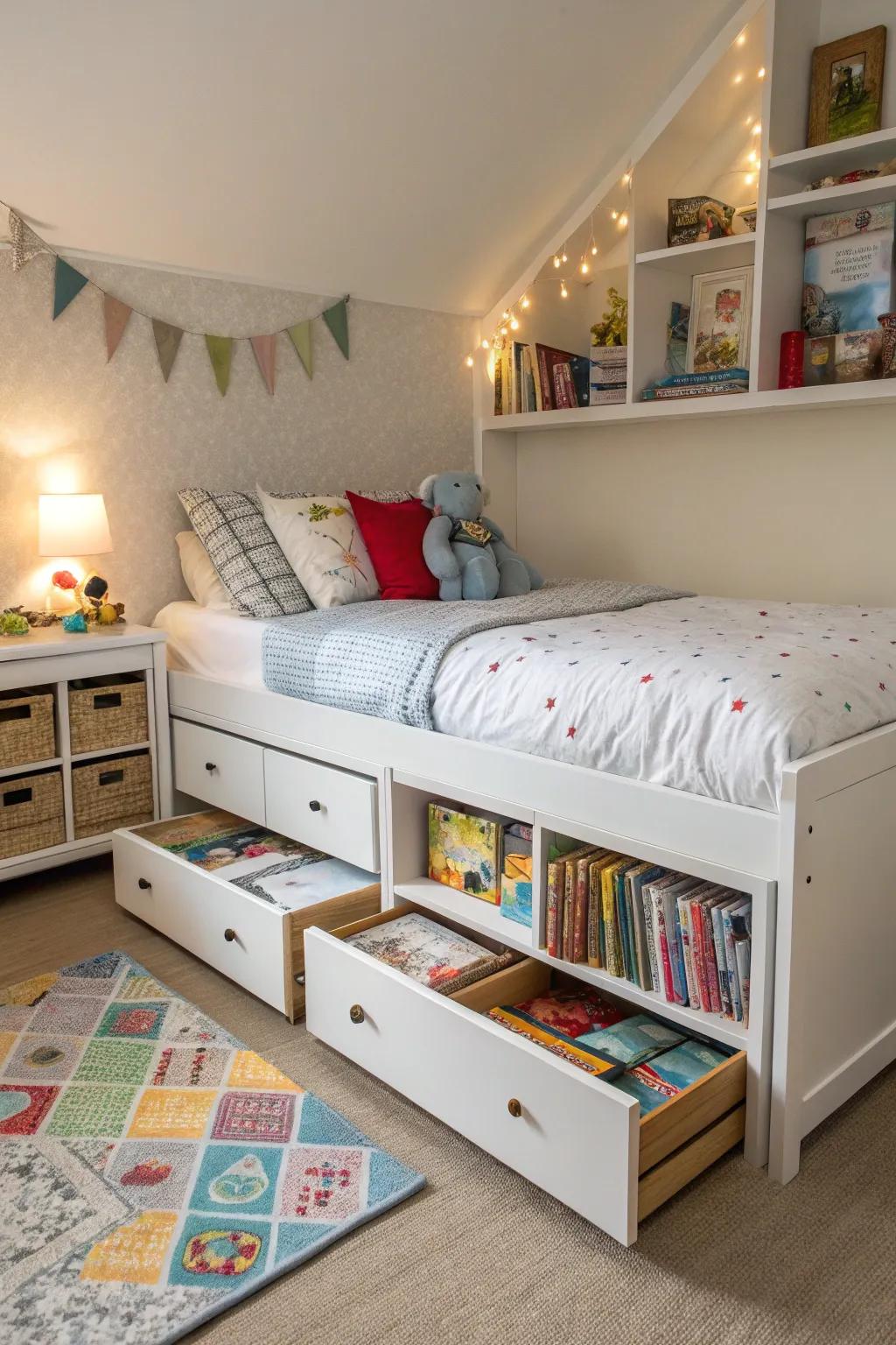 A useful and stylish bedroom that has furniture that does more than one thing.