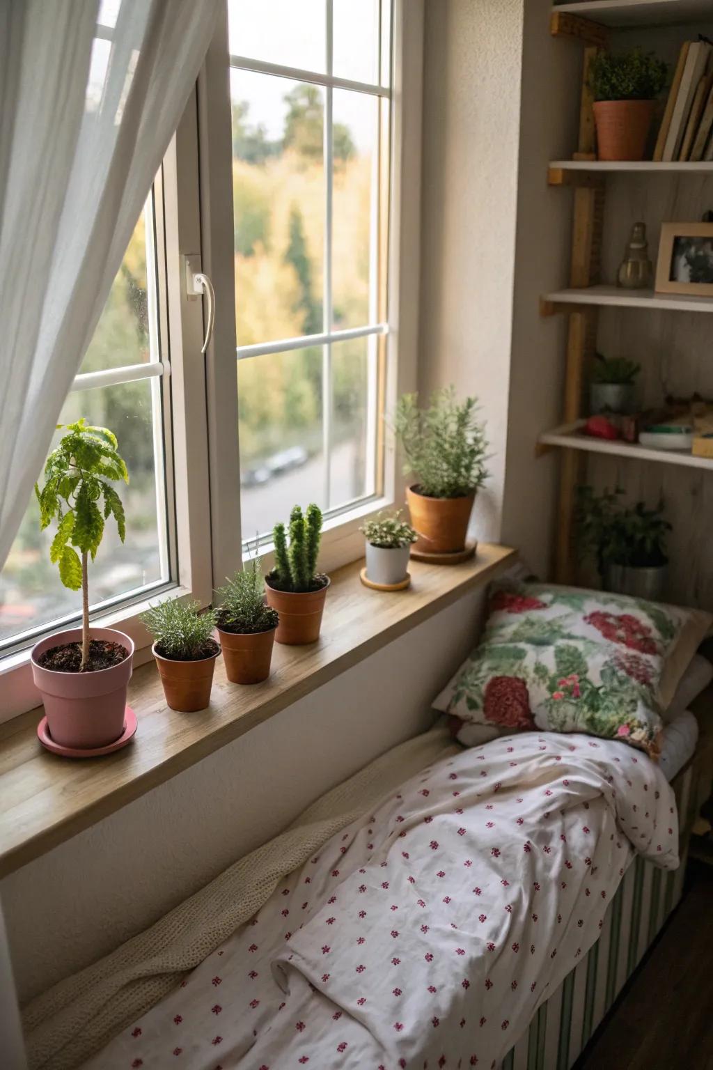Plants contribute a refreshing and natural component to the bedroom.