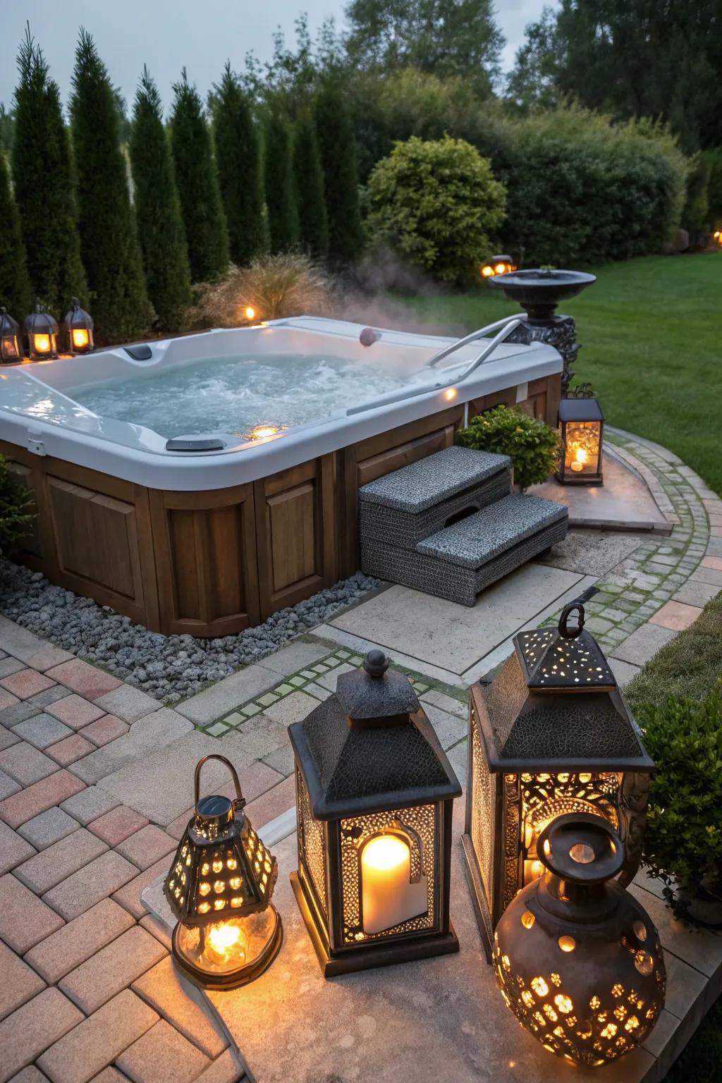 Ornamental accoutrements tailor your hot tub space.