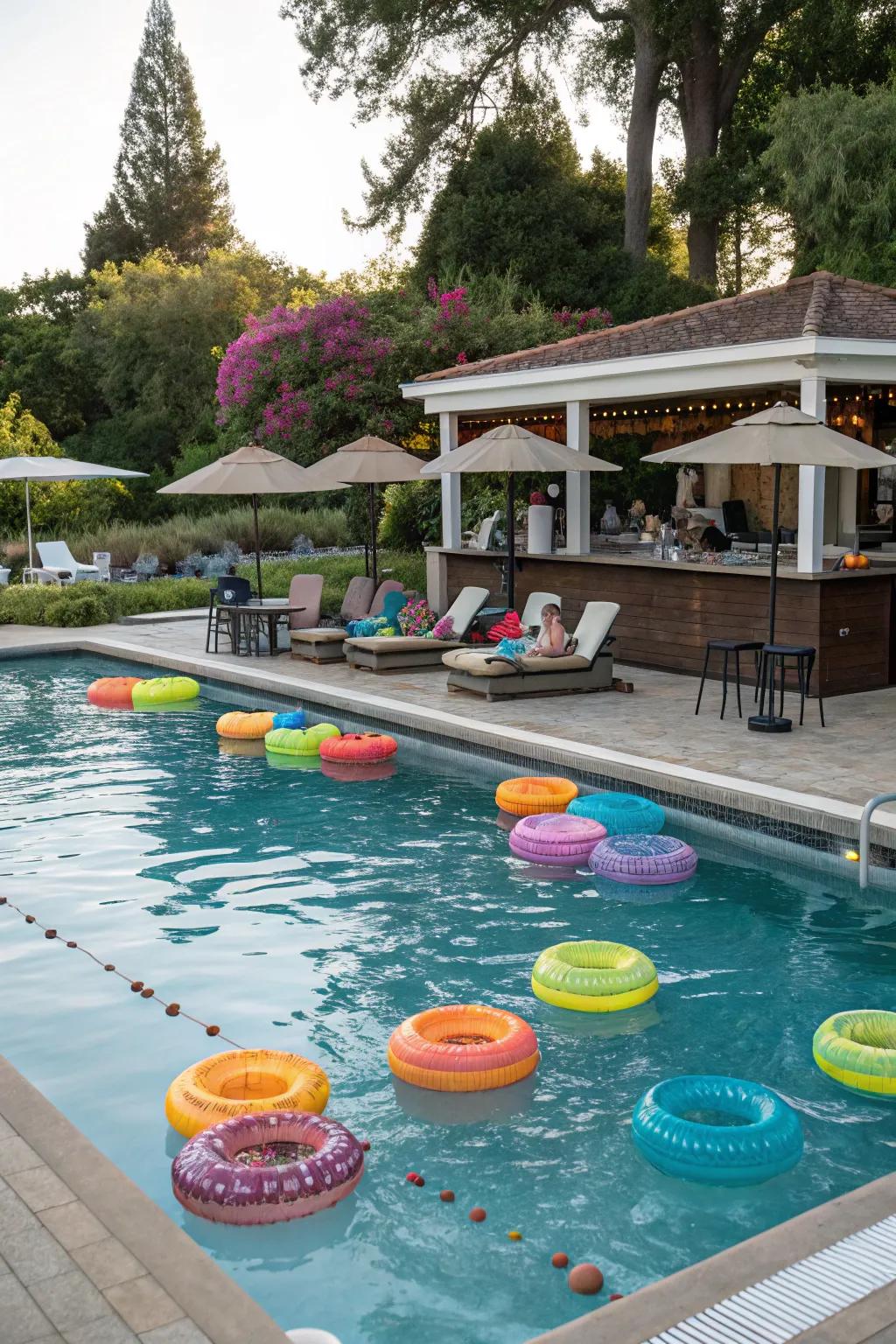 Floating beverage holders add a fun element to your pool bar experience.