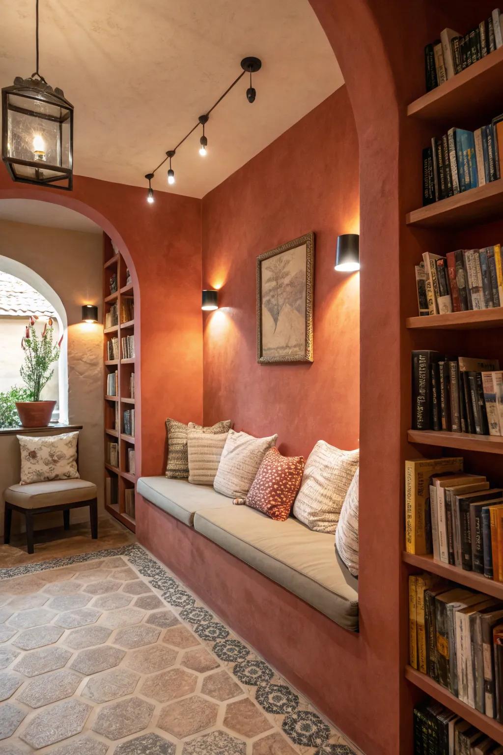 Warm tones conjure a comfortable space ideal for reading.