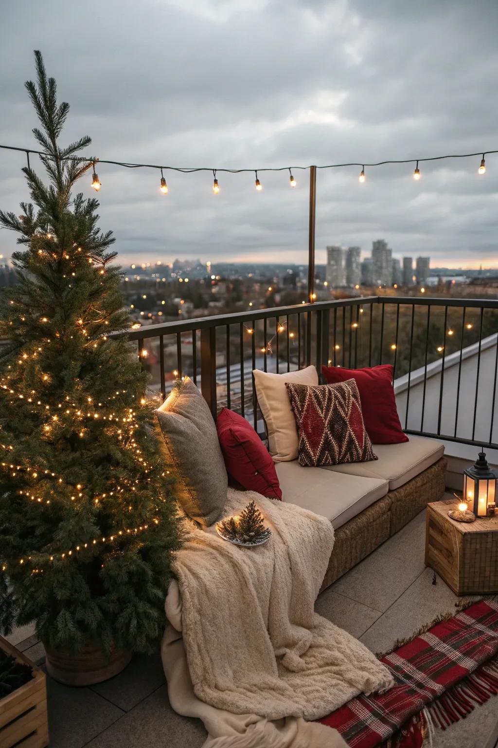 A comfortable seating space invites you to enjoy the seasonal ambiance.