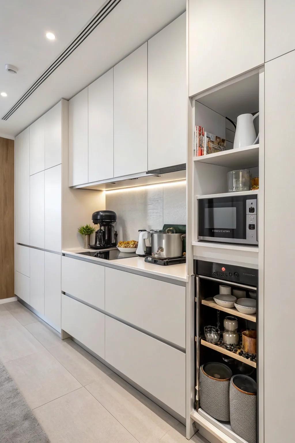 Minimalist design ensures a seamless blend with modern kitchen styles, promoting an uncluttered look.