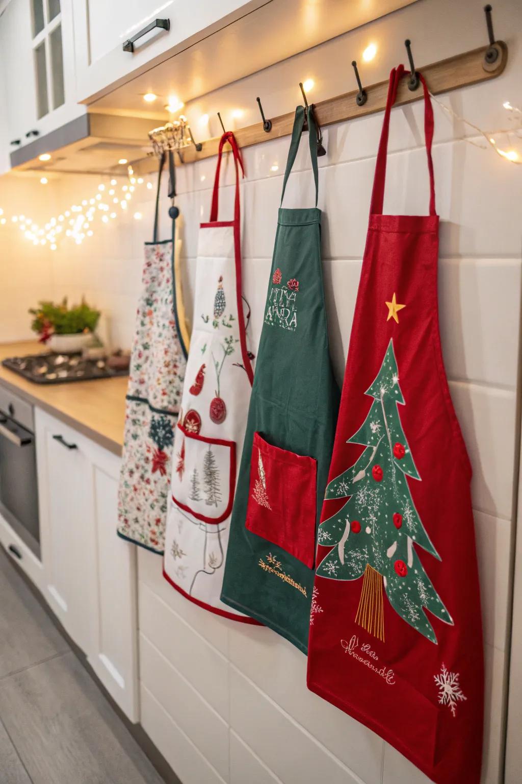 Rotate aprons seasonally for festive decor.