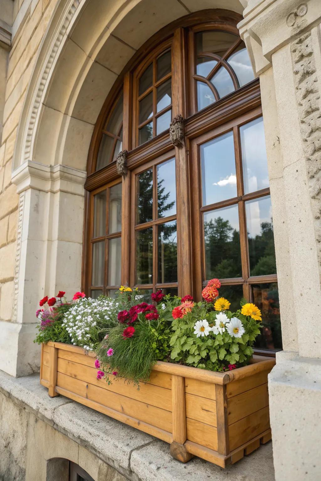 Flower boxes add color and charm to your arch windows.