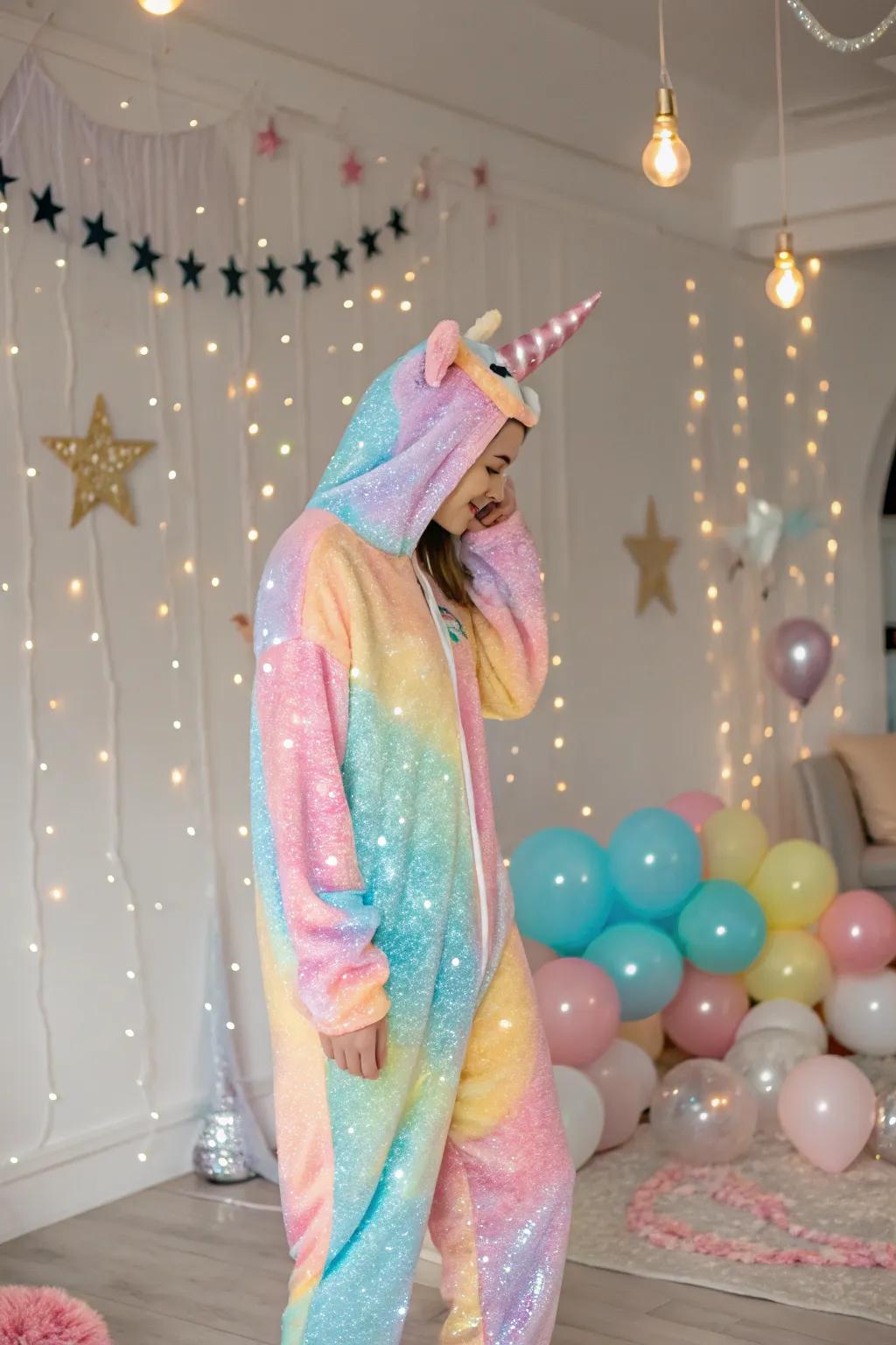 With a rainbow unicorn costume, you may bring a splash of color.