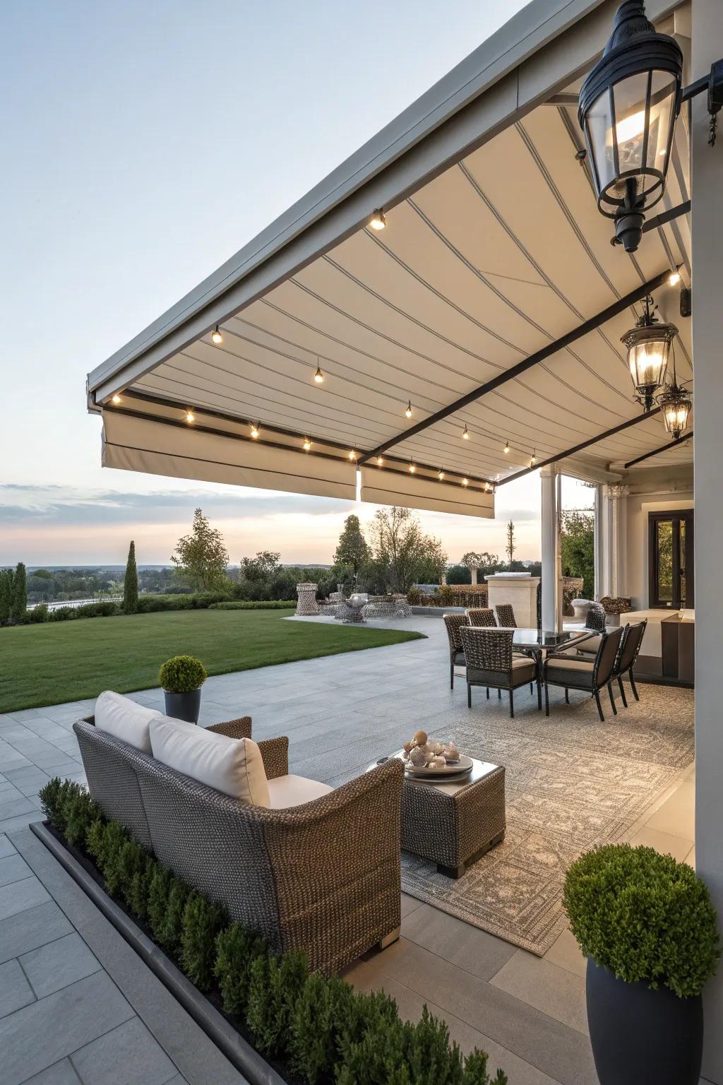 Appreciate comfort and convenience through a motorized awning.