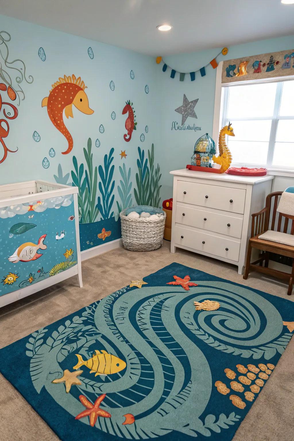 Discover the depths of the ocean with a nursery inspired by underwater themes.