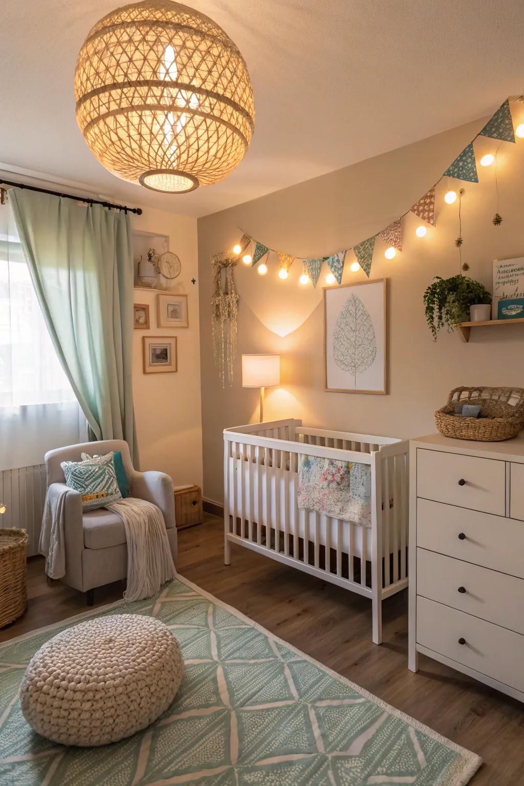 Eco-chic lighting creates a warm and inviting atmosphere.