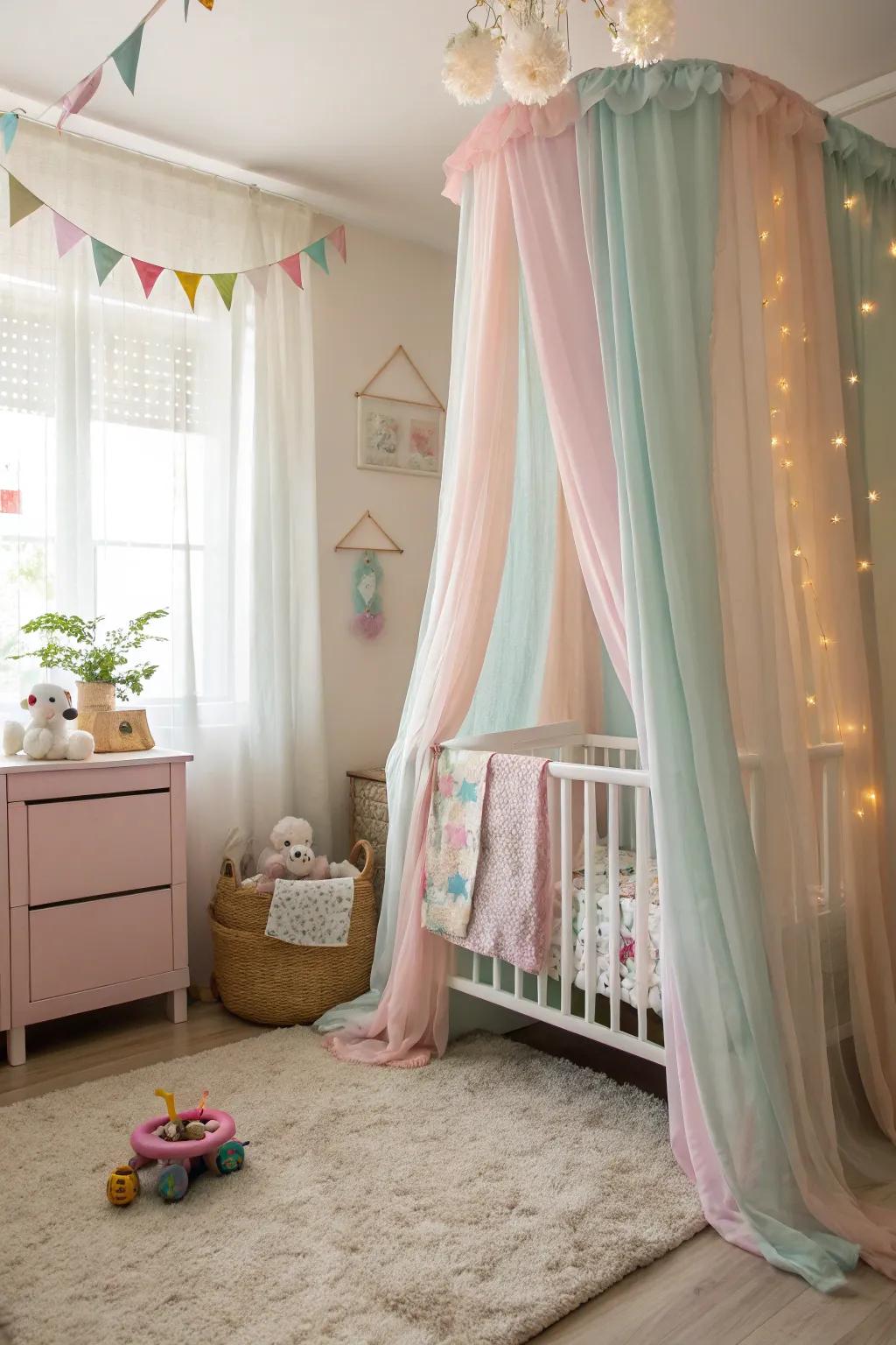 Elegant window coverings enhance the room's beauty.