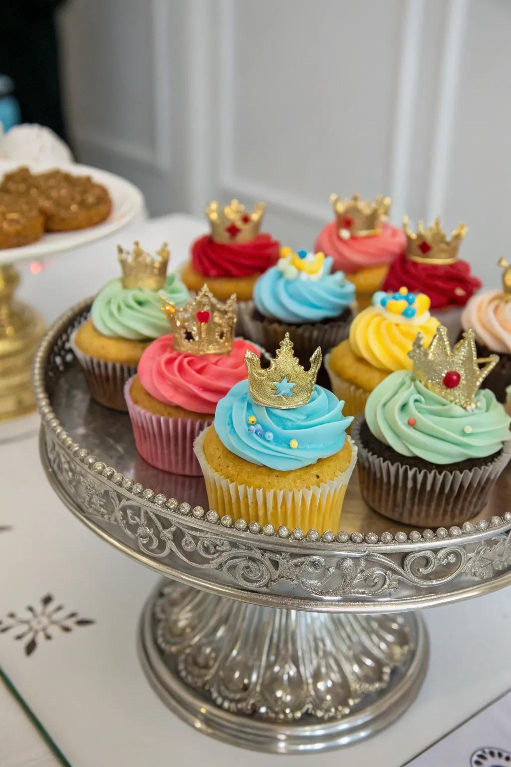 Cupcakes with royal icing crowns fit for a little monarch.