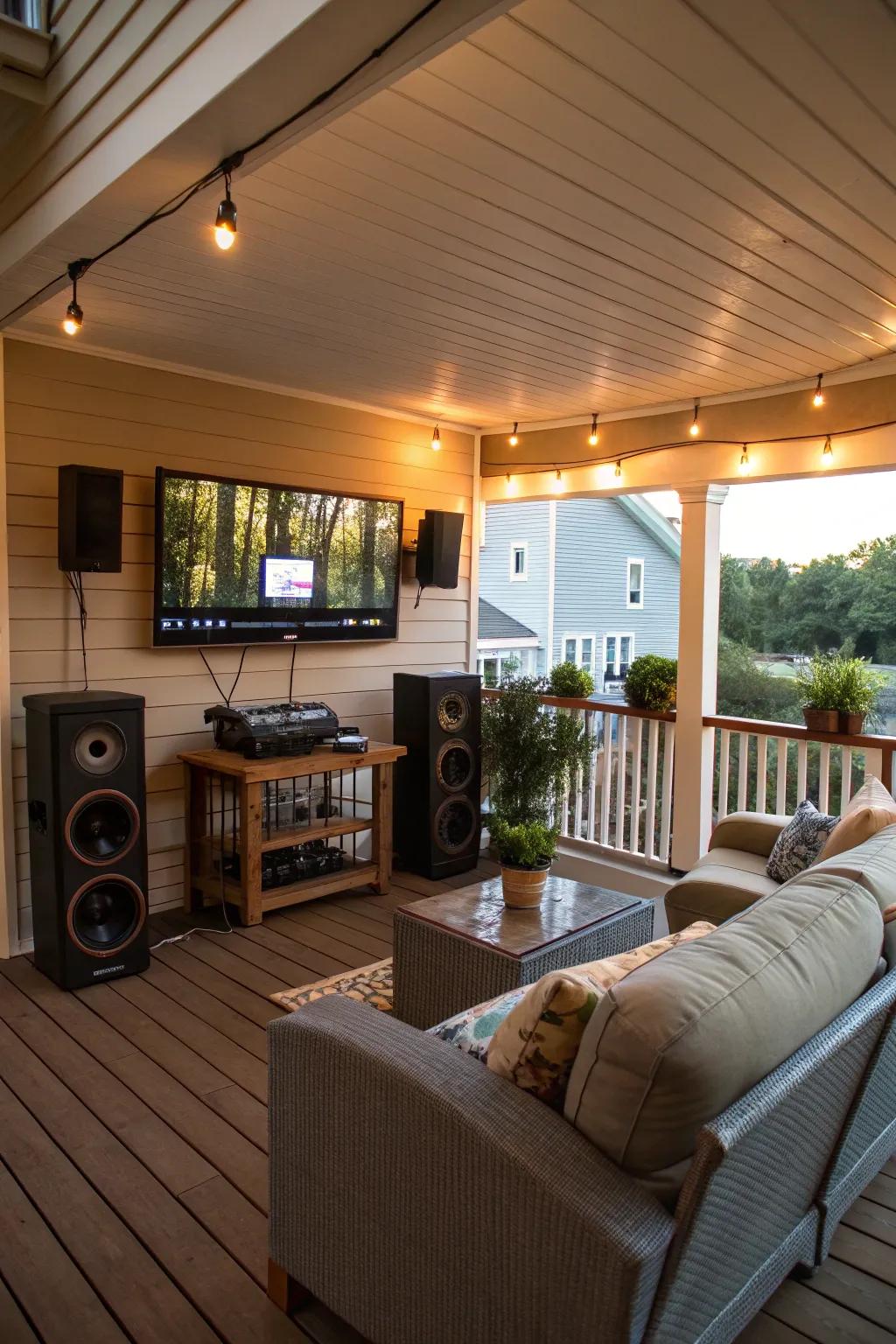 Savor entertainment on your porch with a television configuration.