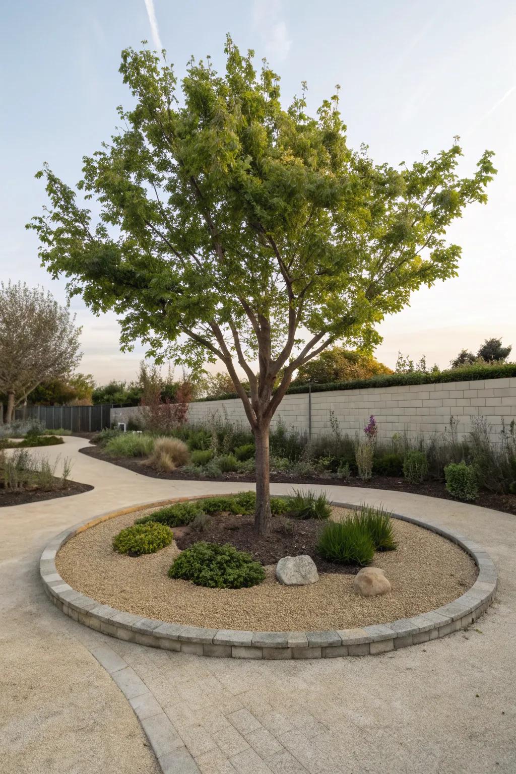 Enhance tree features with elegant crushed rock circles.