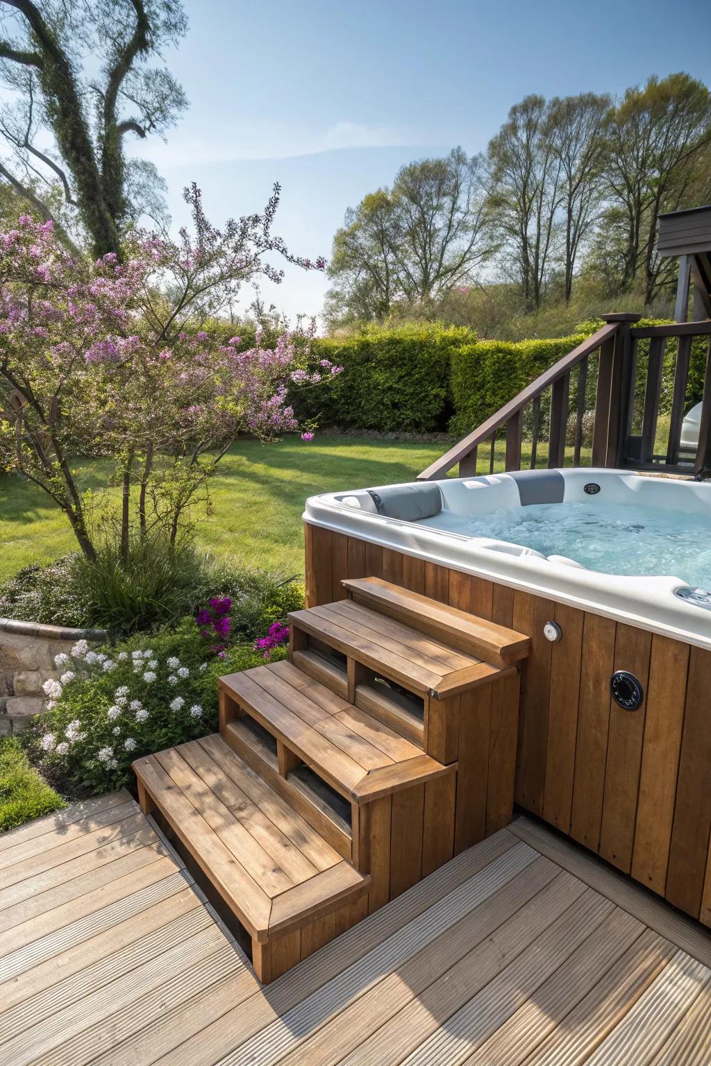 Steps not only improve access but also add a design feature to your spa tub.