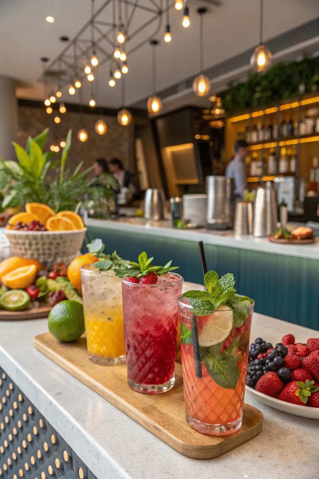 A vibrant mocktail bar serving refreshing drinks.