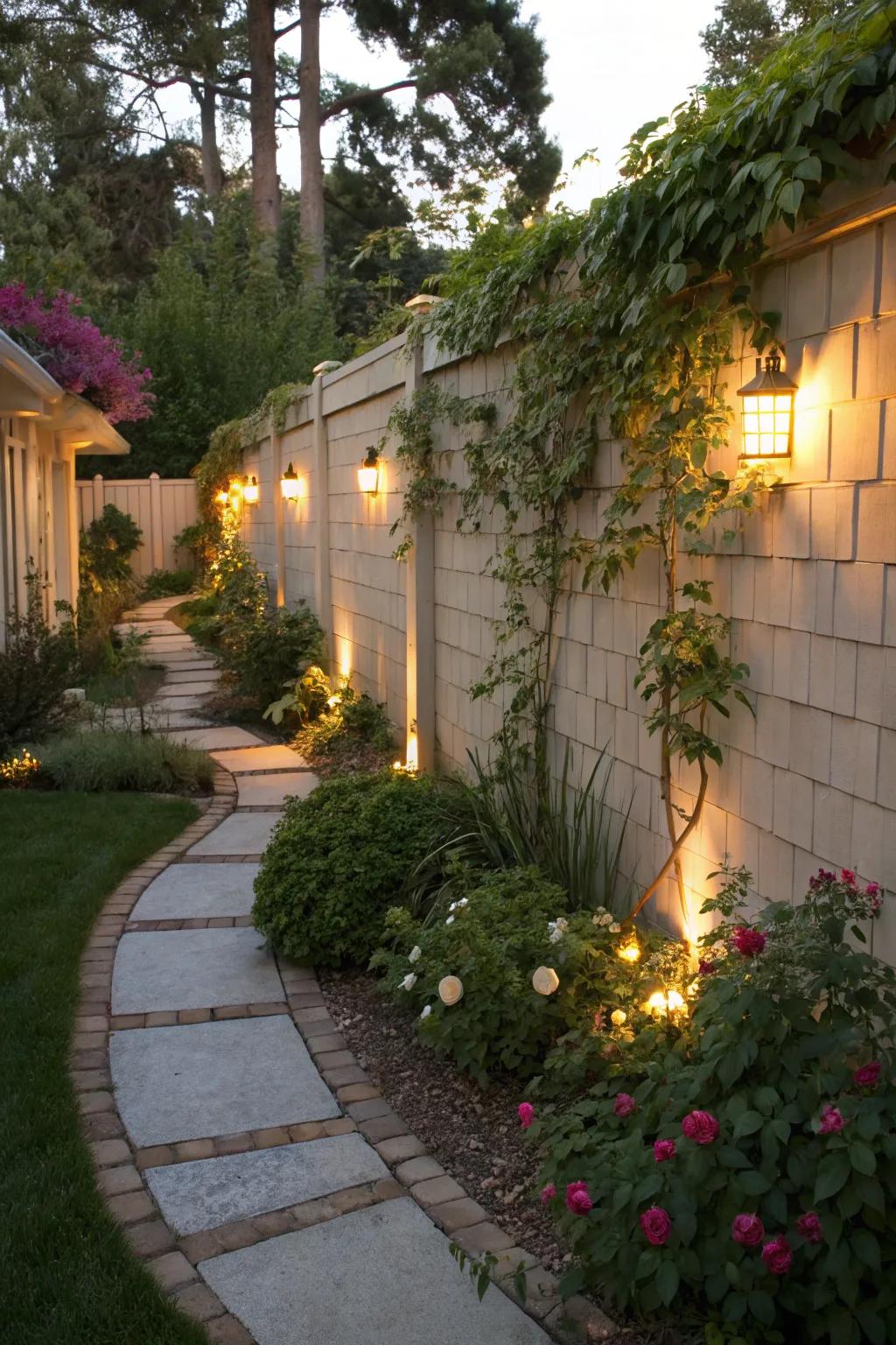 Ambient lighting transforms outdoor areas.