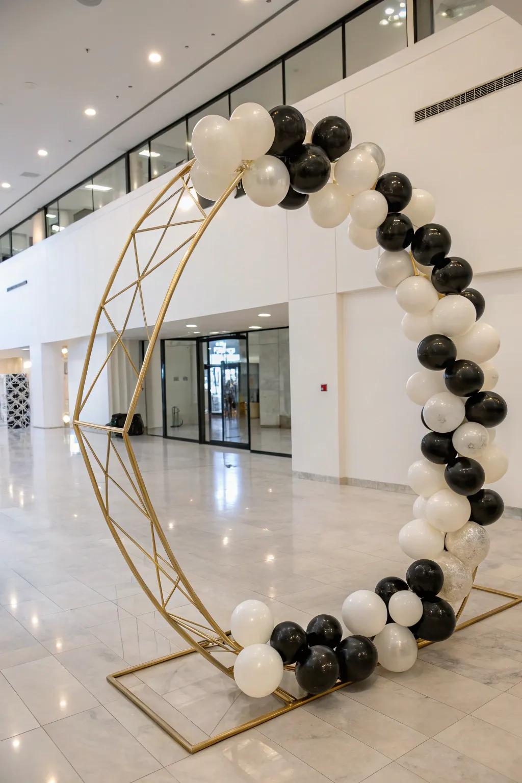 Geometric frames add a modern feel to balloon hoops.