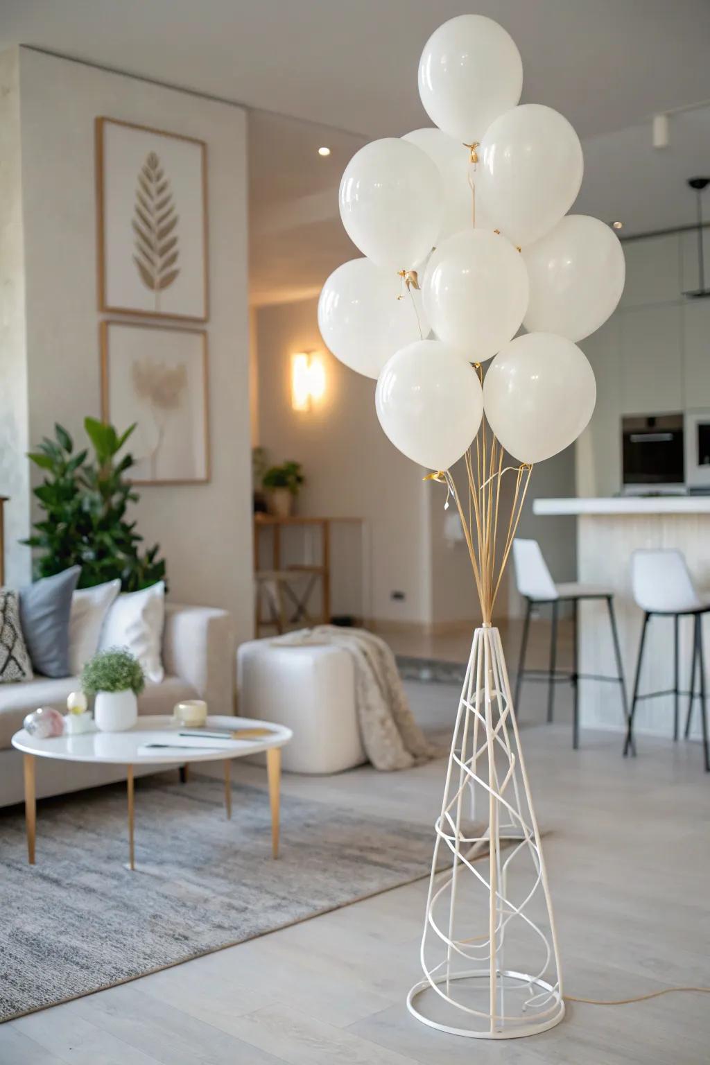 White balloons provide a fresh, modern style.