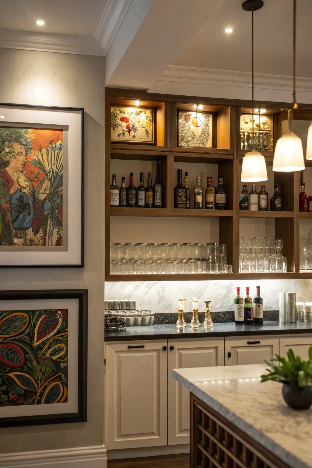 Spotlights emphasize key elements in the bar.