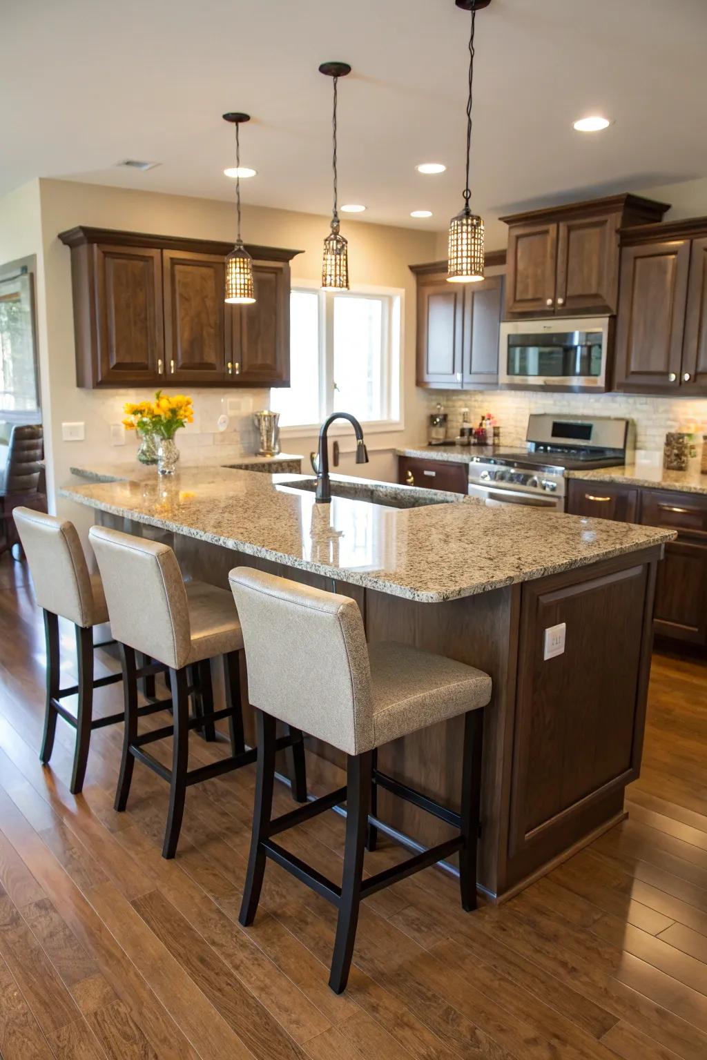 Bar stools featuring backs that improve a culinary island.