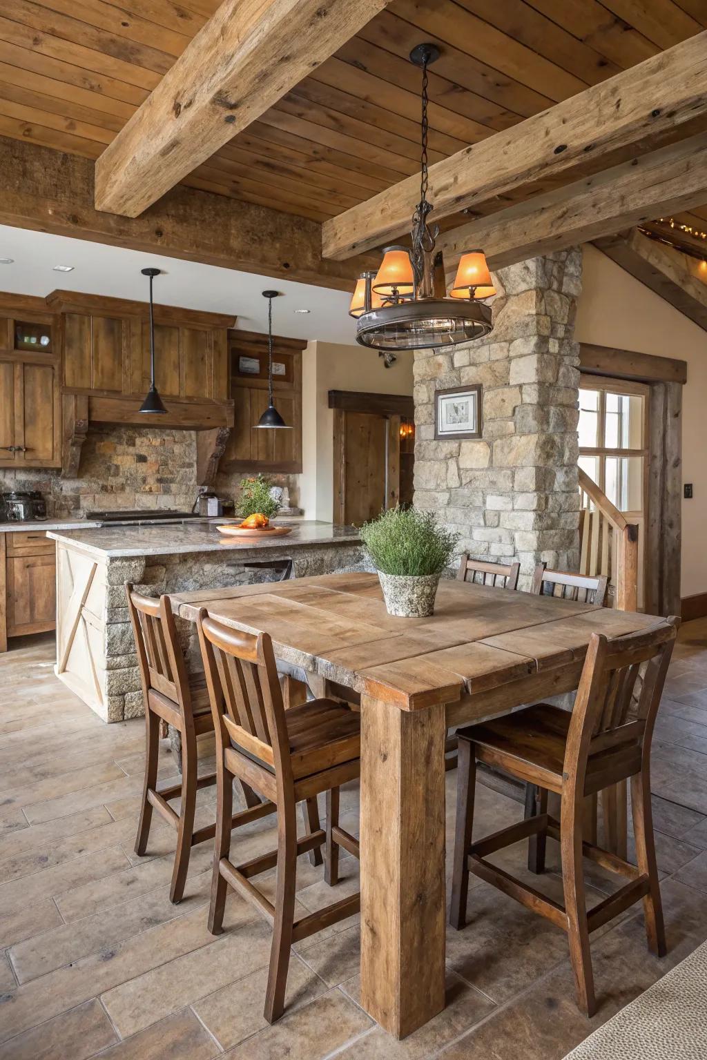 Charming farmhouse bar table featuring rustic wood details.
