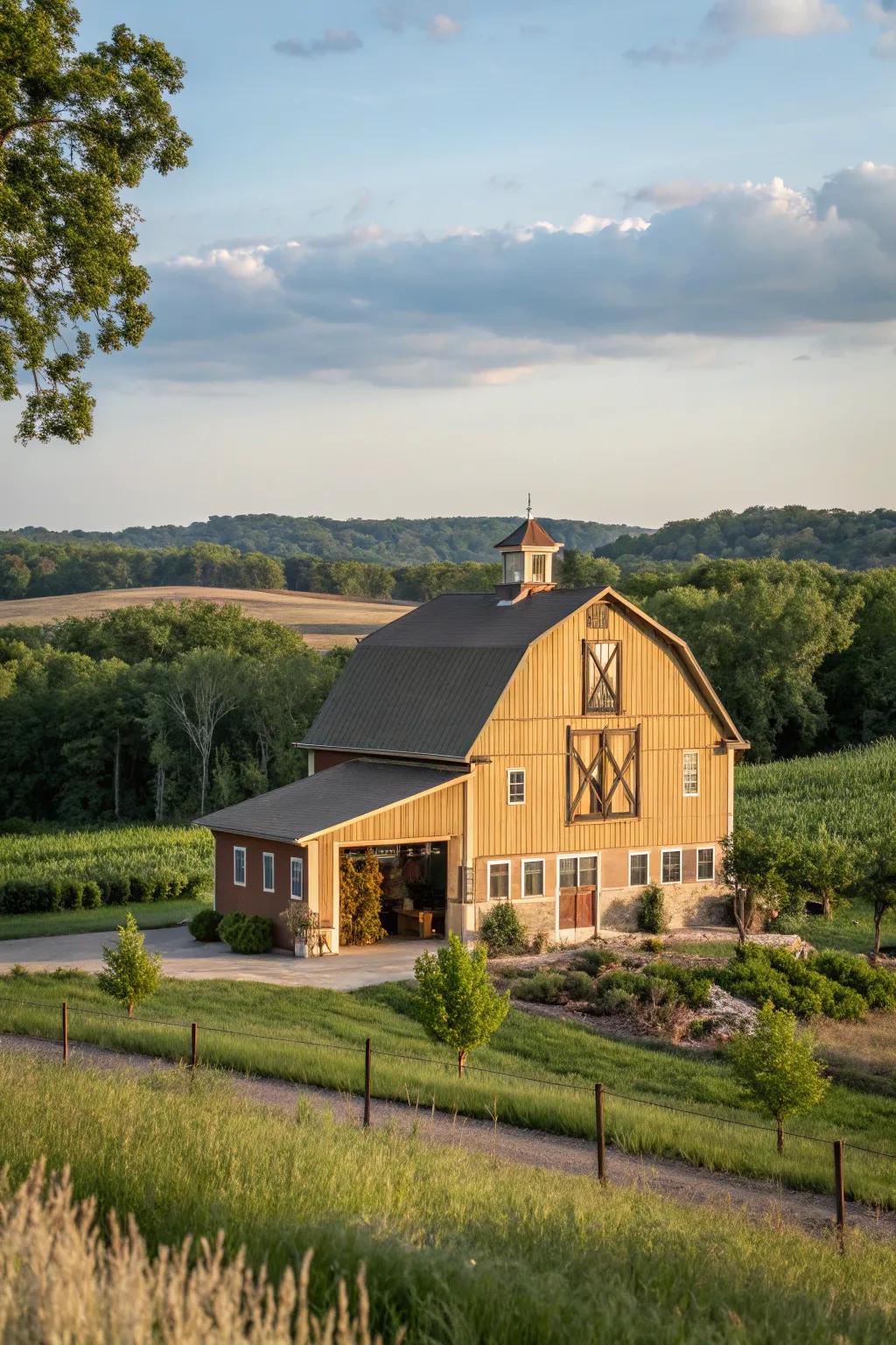 An exterior with earthy colors that harmonize with the landscape.