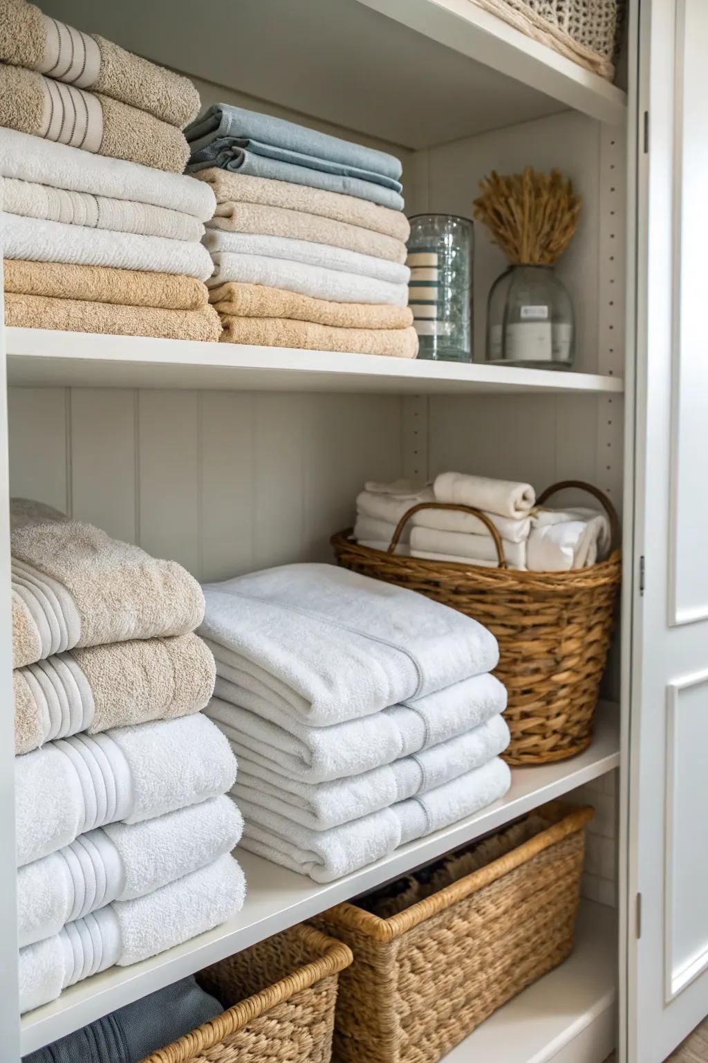 A linen storage for a spa-like touch.