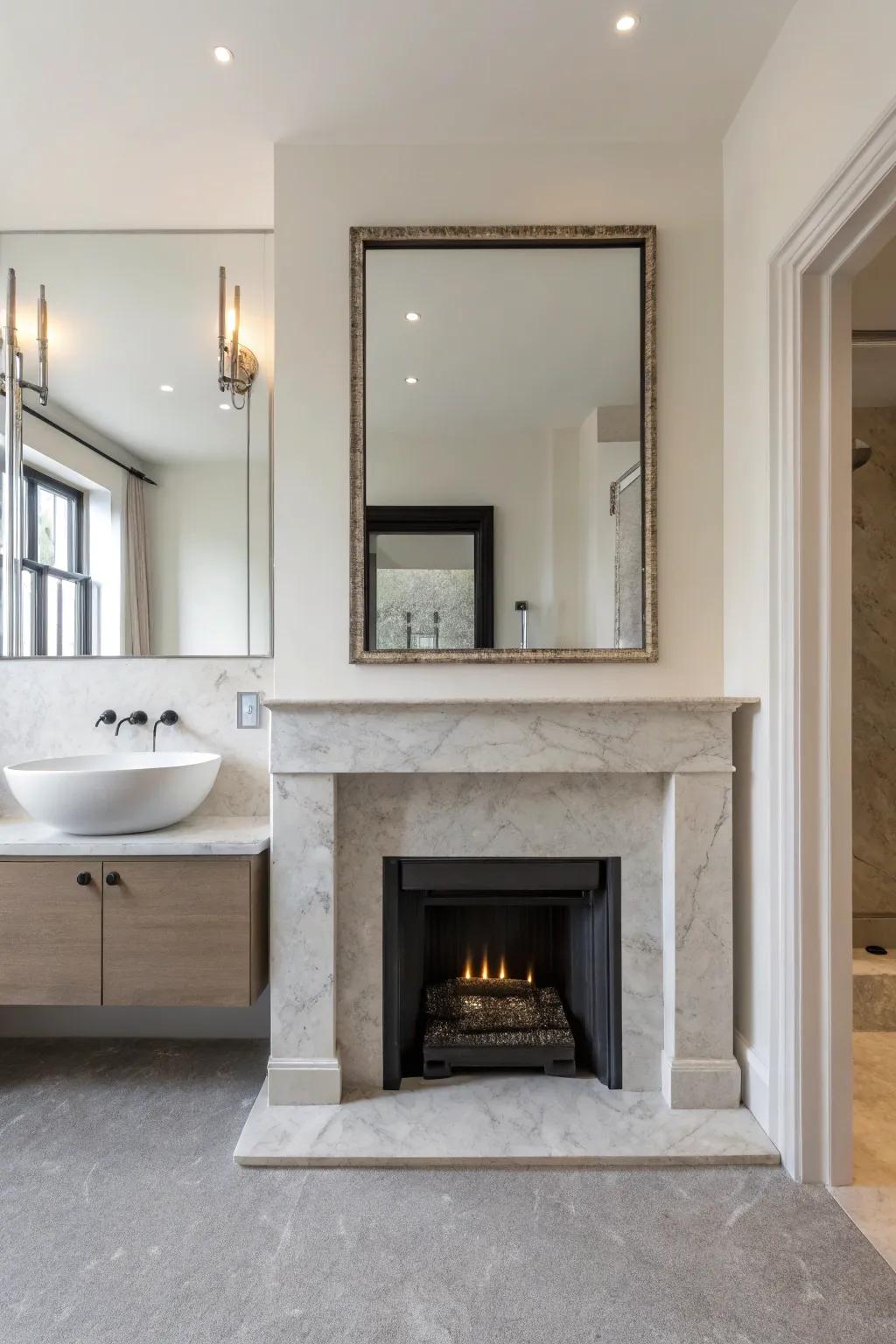 Simple hearth adding subtle elegance to the bathroom.
