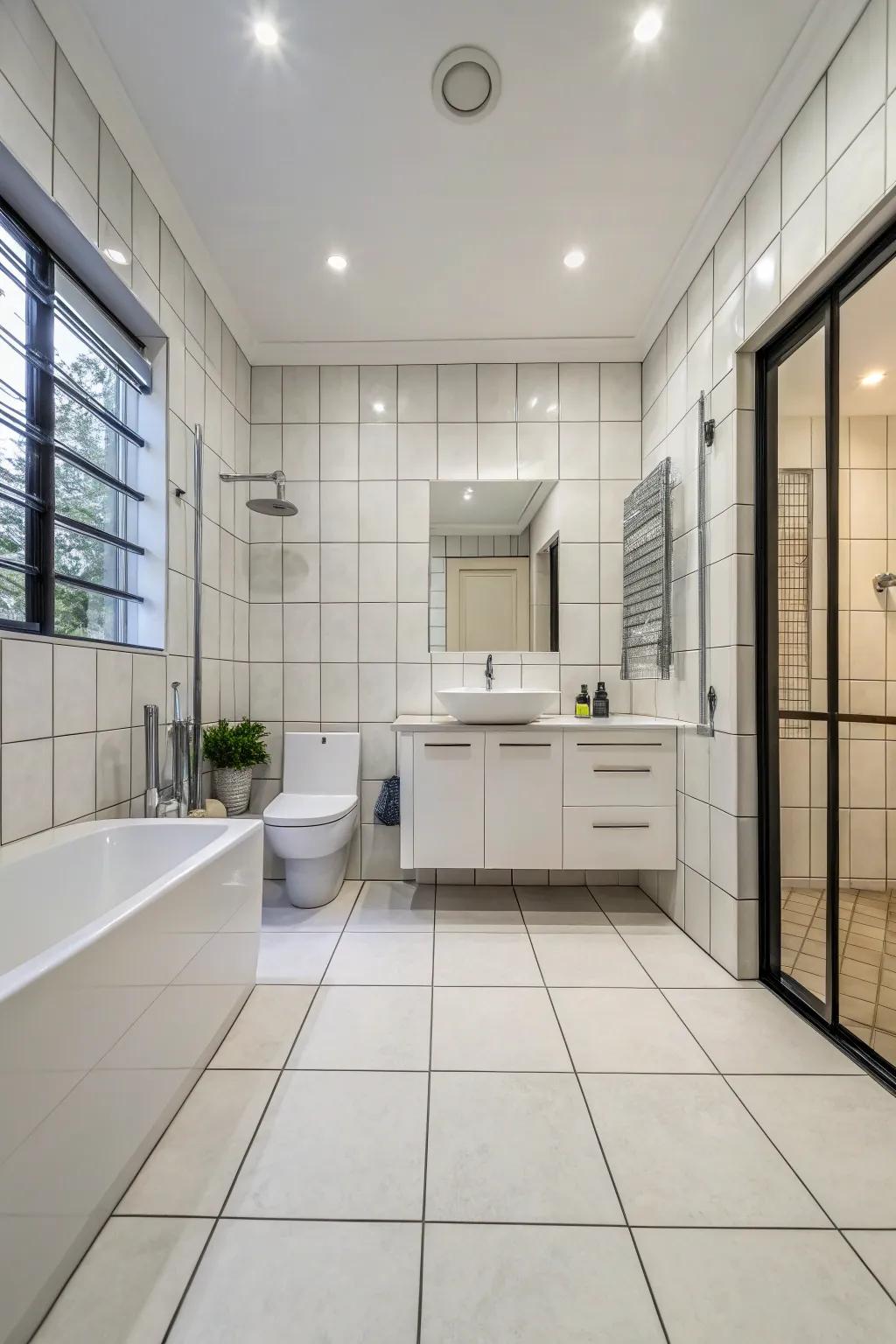 Large format tiles enhance space and openness.