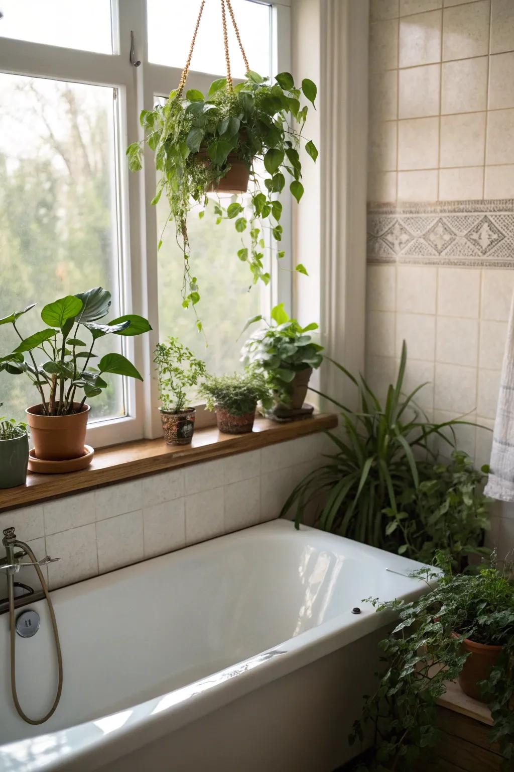 Plant accents carry a natural and revitalizing vibe to your bathroom.