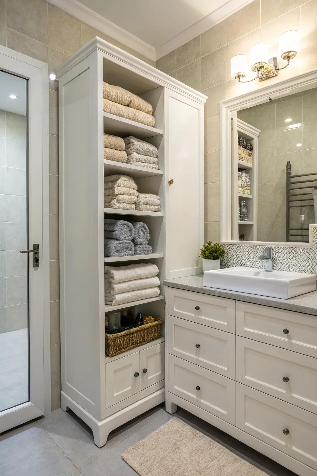 Linen closets offer roomy and seamless towel storage.