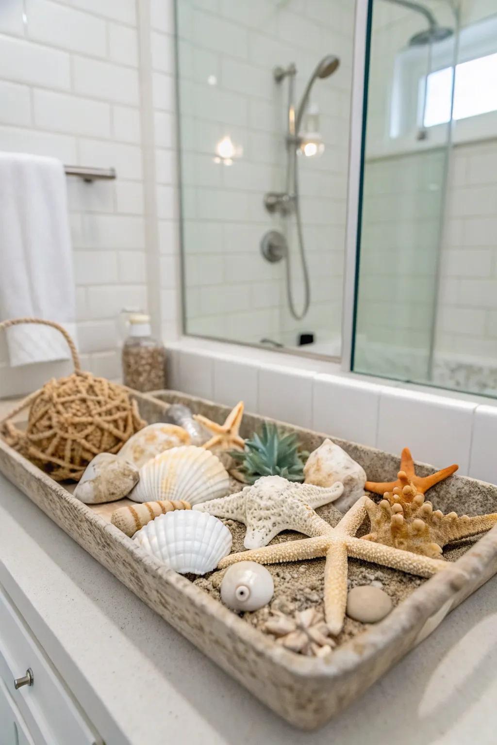 A thematic composition can unify the bathroom's decorative flair.