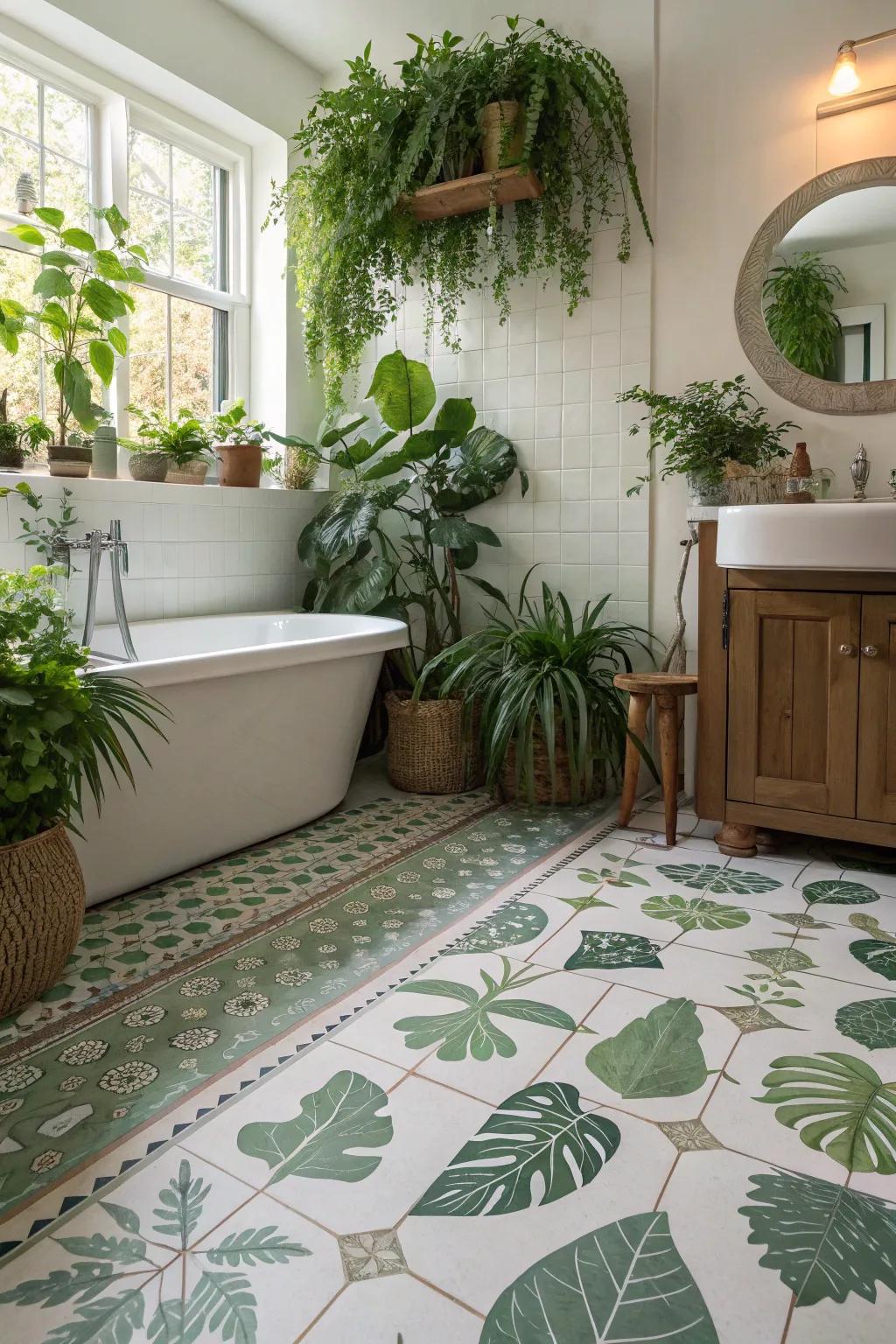 Resilient flooring with a natural design creates a peaceful and soothing bathroom environment.