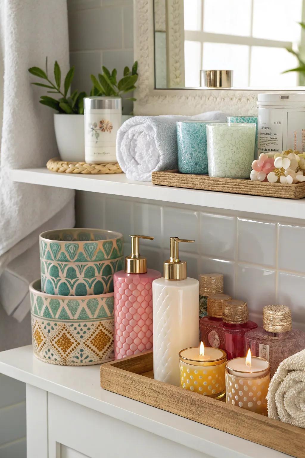 Stylishly arranged bath products add both functionality and flair.