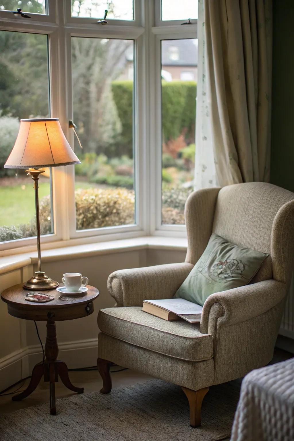 Relax with a book inside a romantic reading area located by your bay window.