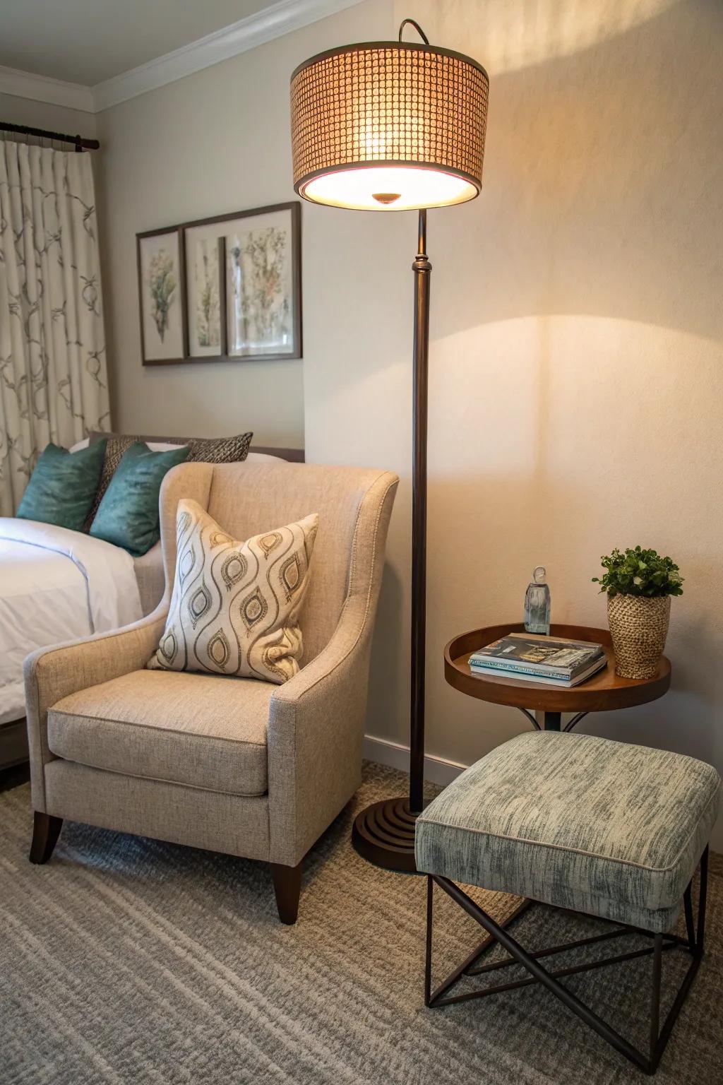 Floor lamps offer functional decor.