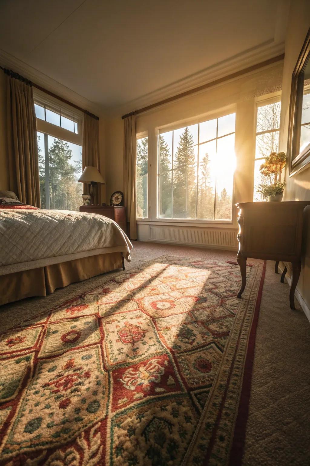 Sunlight highlights the beauty of your rug.