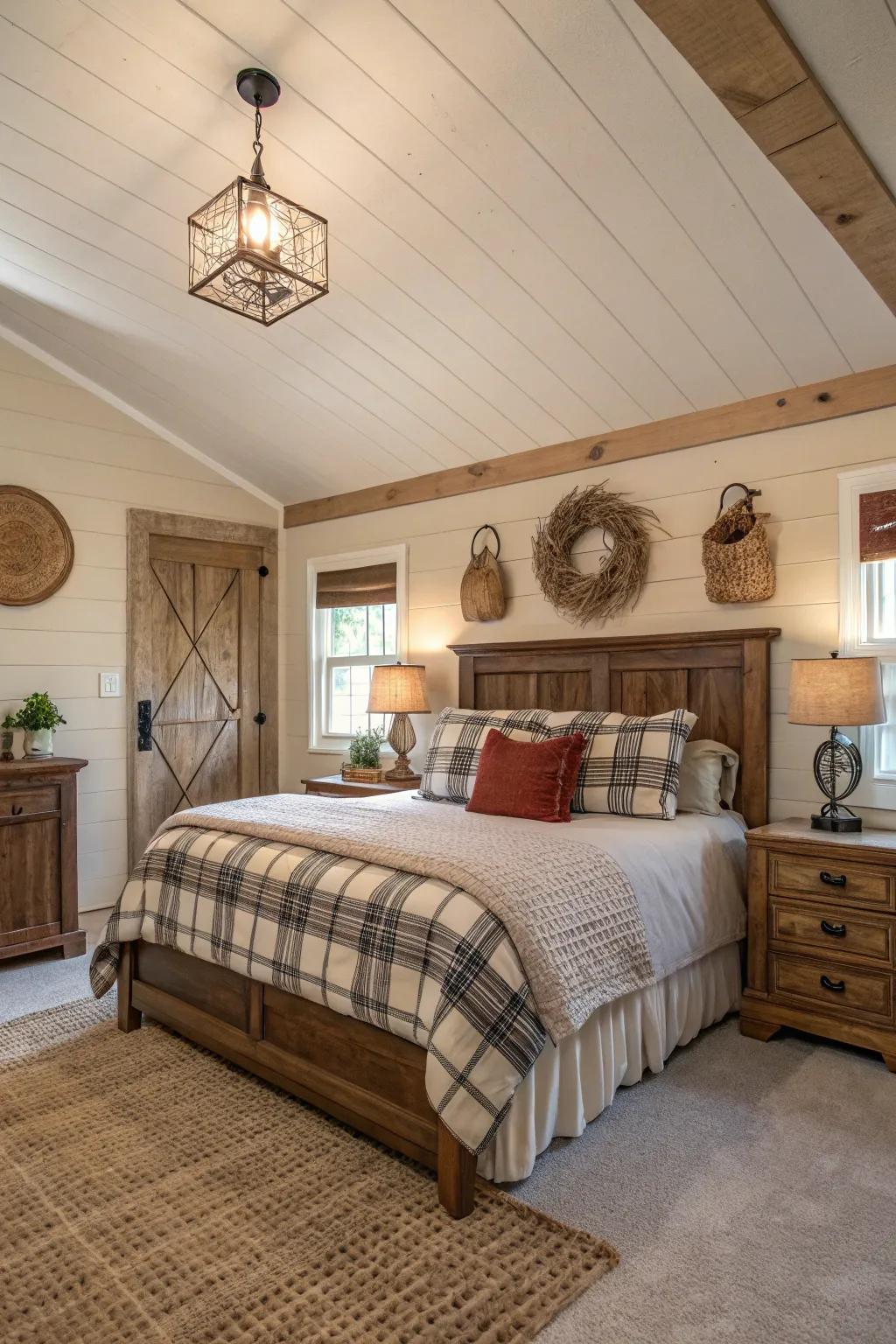 Embrace farmhouse attractiveness via lap overhead paneling.
