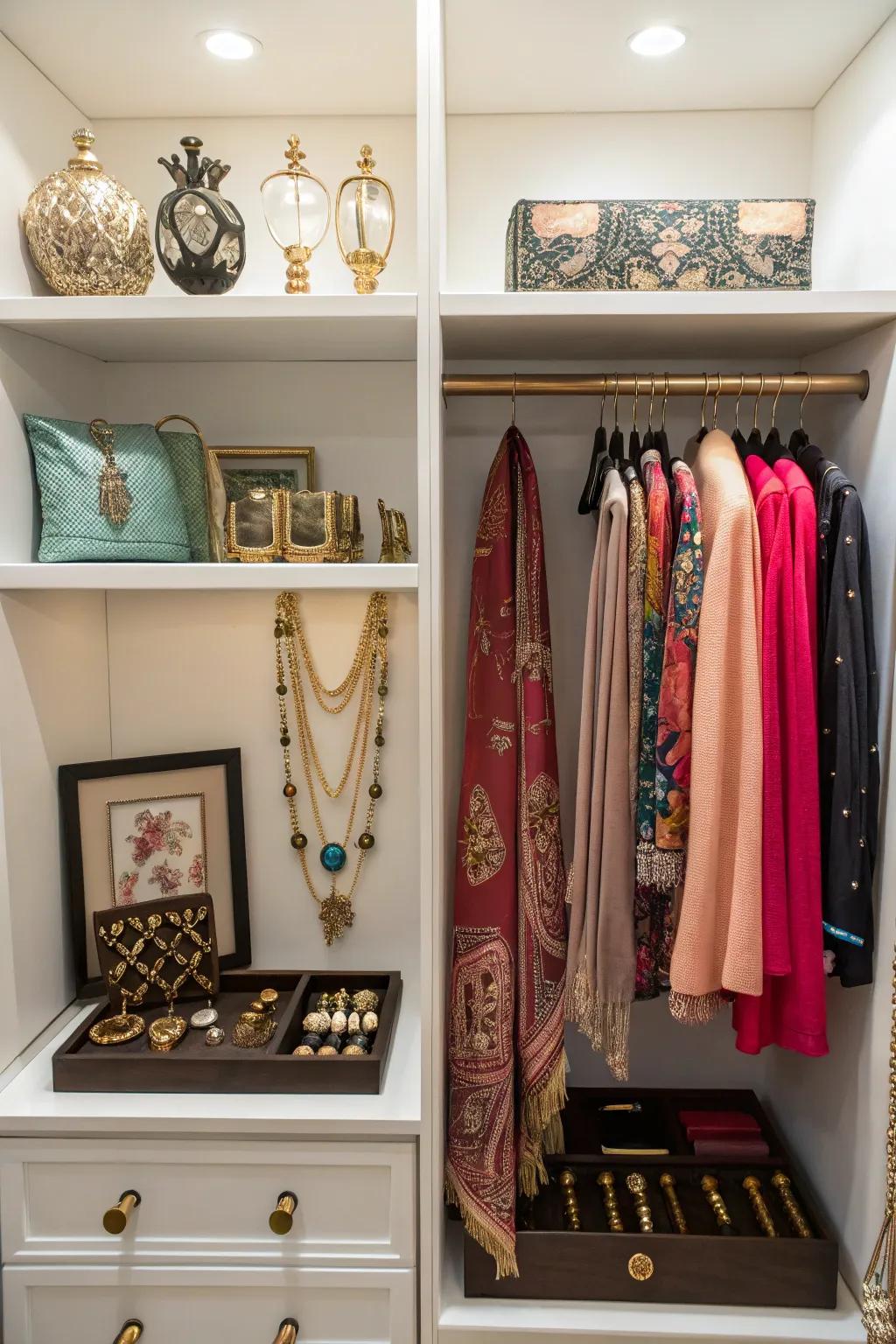 A boutique display enhances closet style and functionality.