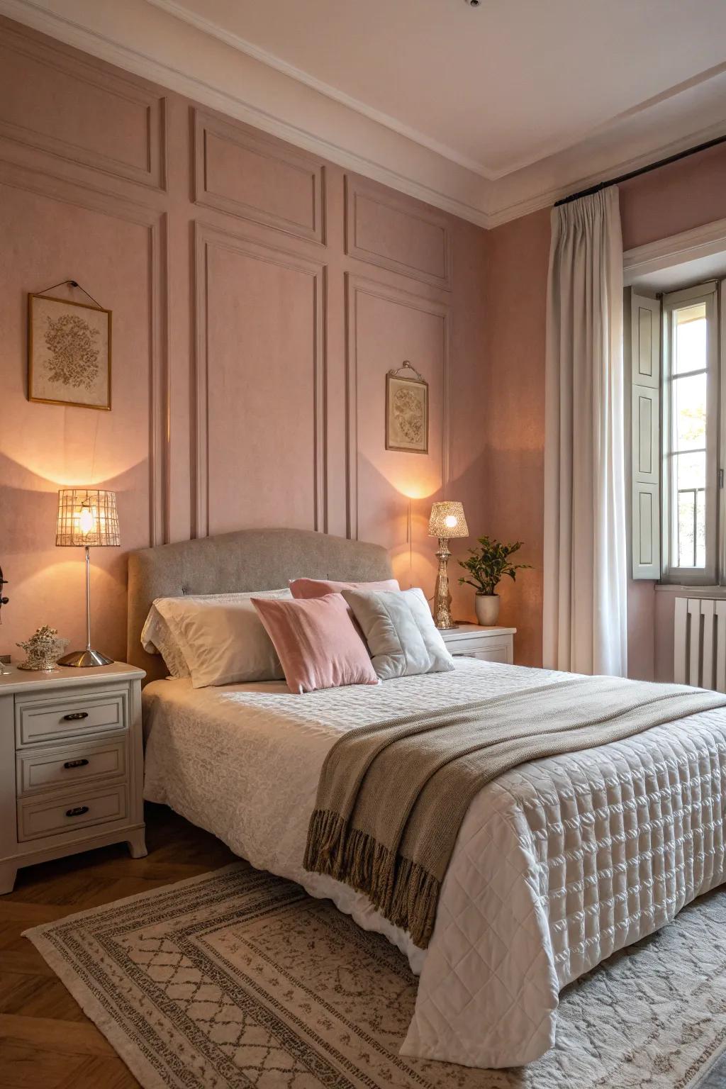 Gentle roses fashion a tender and restful bedroom setting.