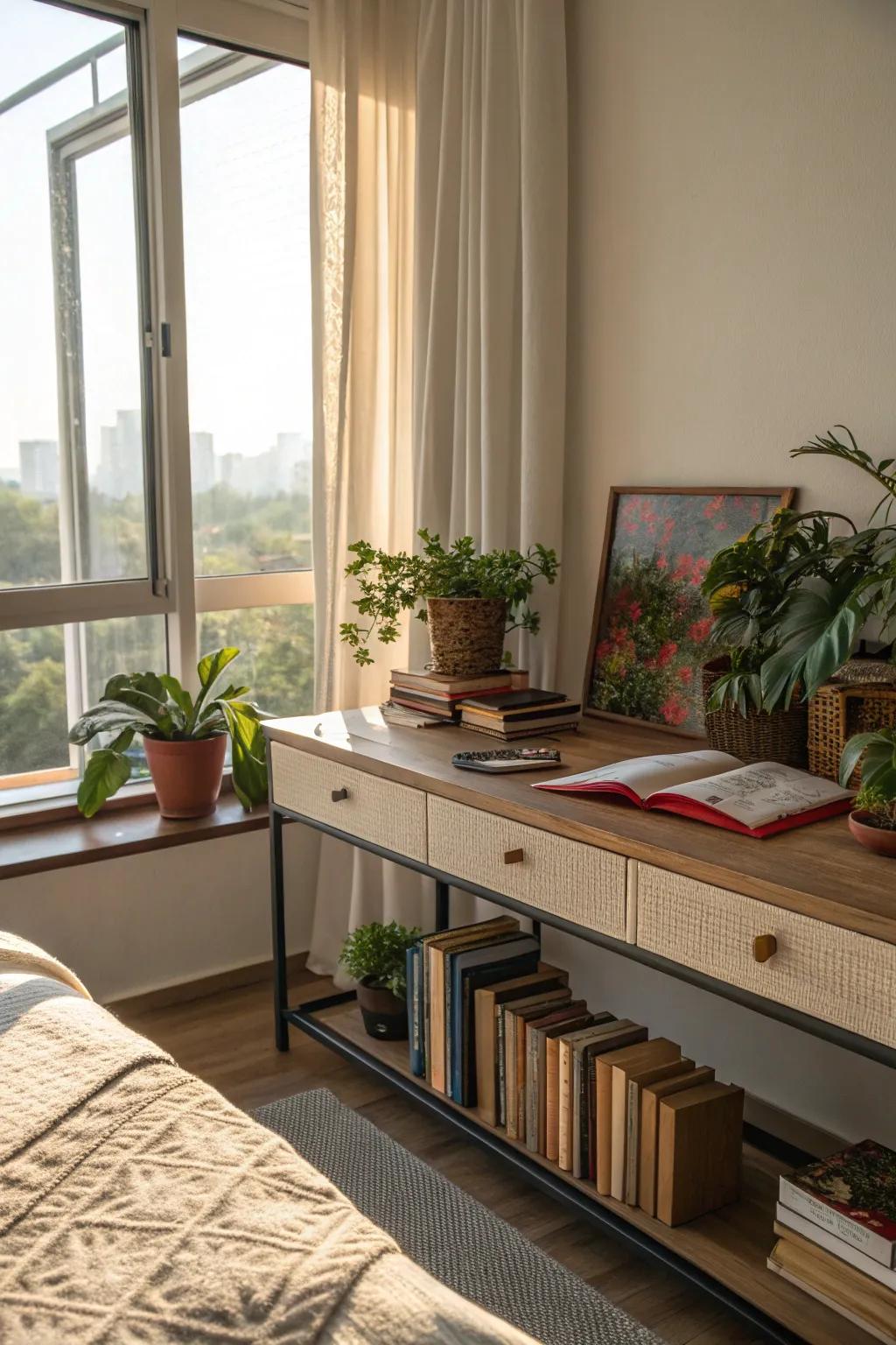 A console desk brings style and function.