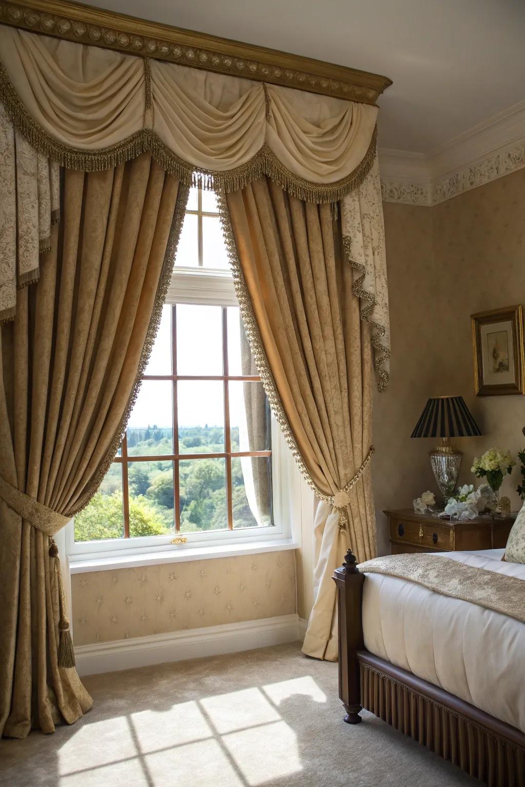 Combining curtains with valances creates a timeless and elegant look.