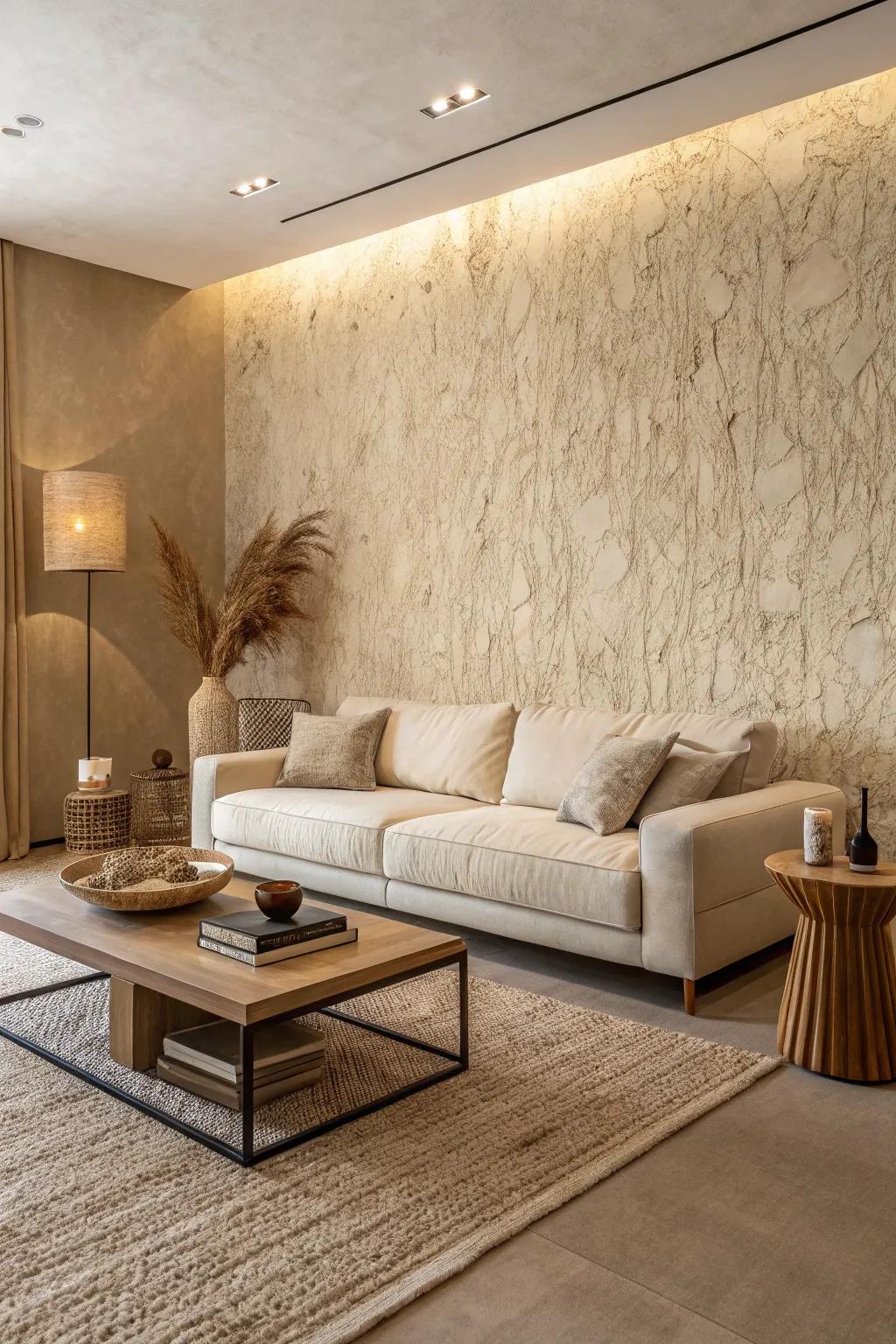 Textured walls add elegance to understated spaces.