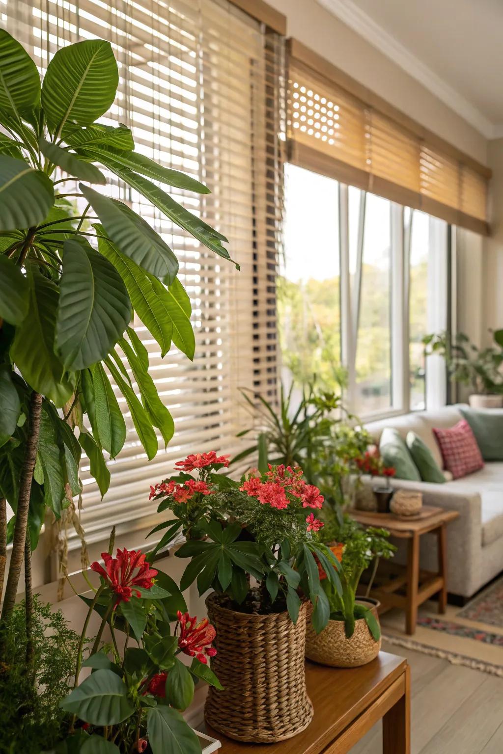 Blinds blend seamlessly with indoor greenery.