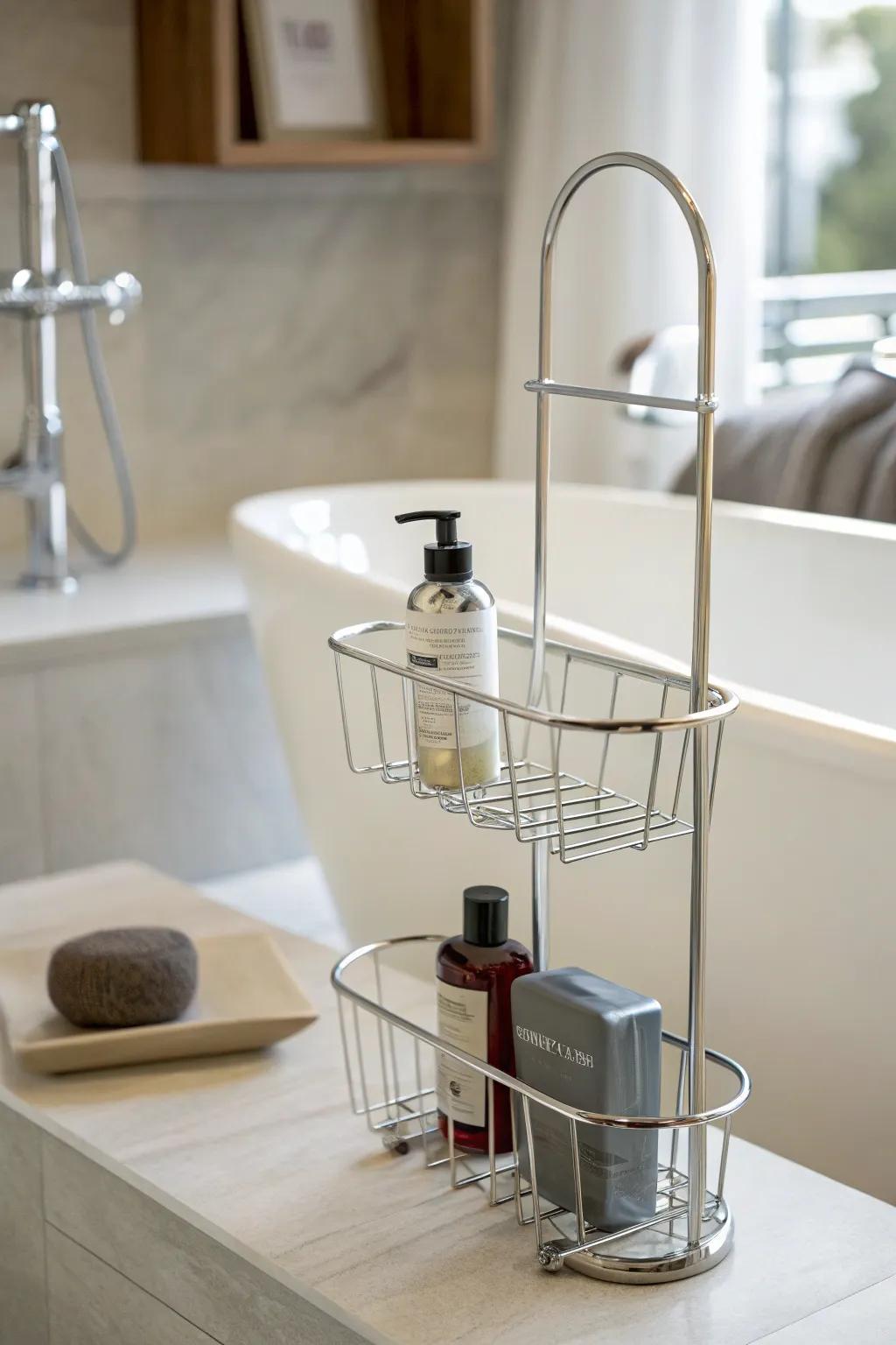 Embrace minimalism with a sleek wire shower organizer.