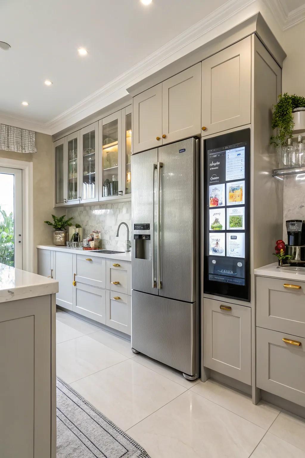 An intelligent fridge becomes the centerpiece of a modern kitchen, providing convenience and style.