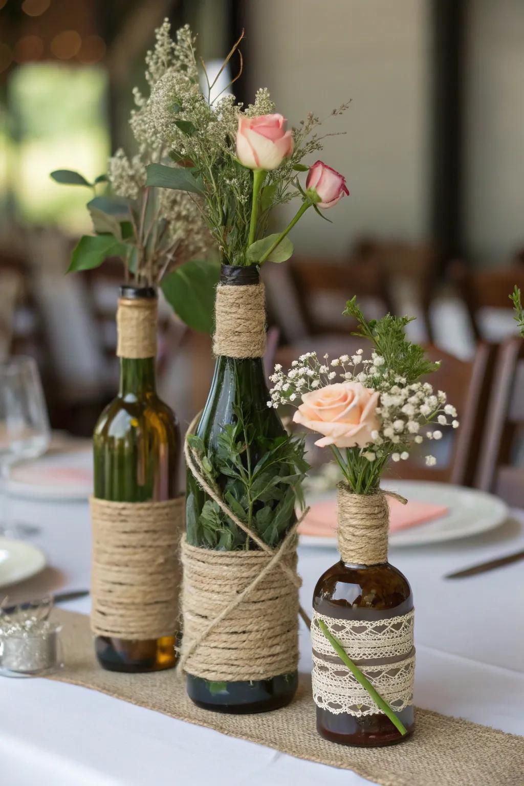 Eco-friendly chic: reused bottles add appeal and sustainability.